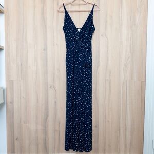 Navy Blue Polka Dot Maxi Jumpsuit